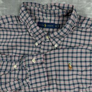 Ralph Lauren Shirt Mens 2XLT Tall LS Button Down Blue Green Red Plaid Flesh Pony